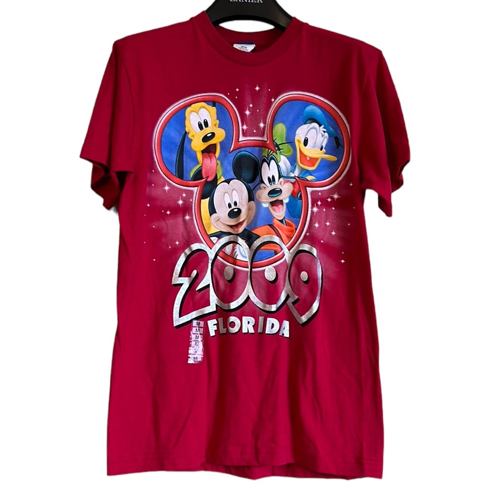 Disney 2009‎ T-Shirt Men MEDIUM Red Florida Mickey Goofy Donald Crewneck